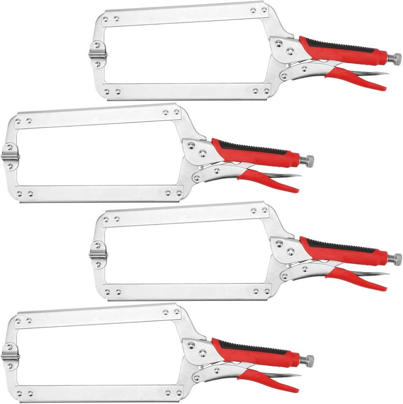 PINGEUI 4 PCS 18 Inch C Clamp Locking Pliers, Heavy Duty C Clamps with Swivel Pads and Rubber Handle Sleeve, Adjustable Welding Woodworking Tools, 7 Inch Max Jaw Opening - Image 1